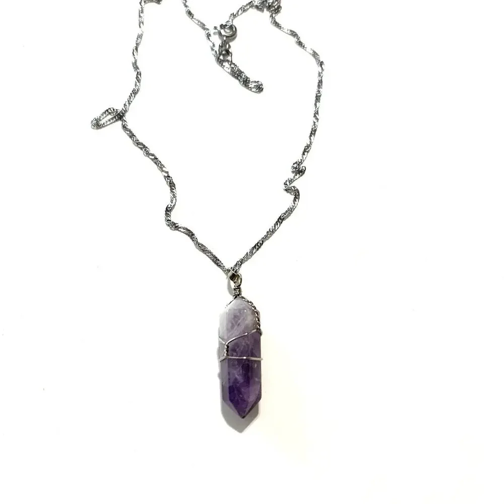 Wire Wrapped Amethyst Point Necklace Pendant 16